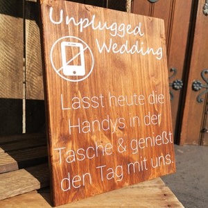 Holzschild, Unplugged Wedding, Handyfreie Trauung, keine Handys, no Social Media, Hochzeitsdeko, Vintage, Rustikal Bild 6