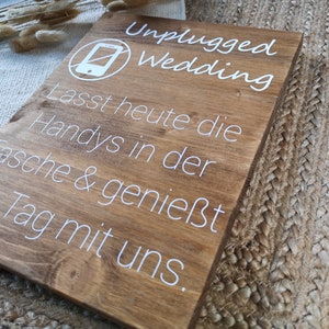 Holzschild, Unplugged Wedding, Handyfreie Trauung, keine Handys, no Social Media, Hochzeitsdeko, Vintage, Rustikal Bild 3