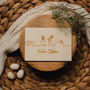 Holzkarte "Hasen" / Ostergeschenk / Line-Art