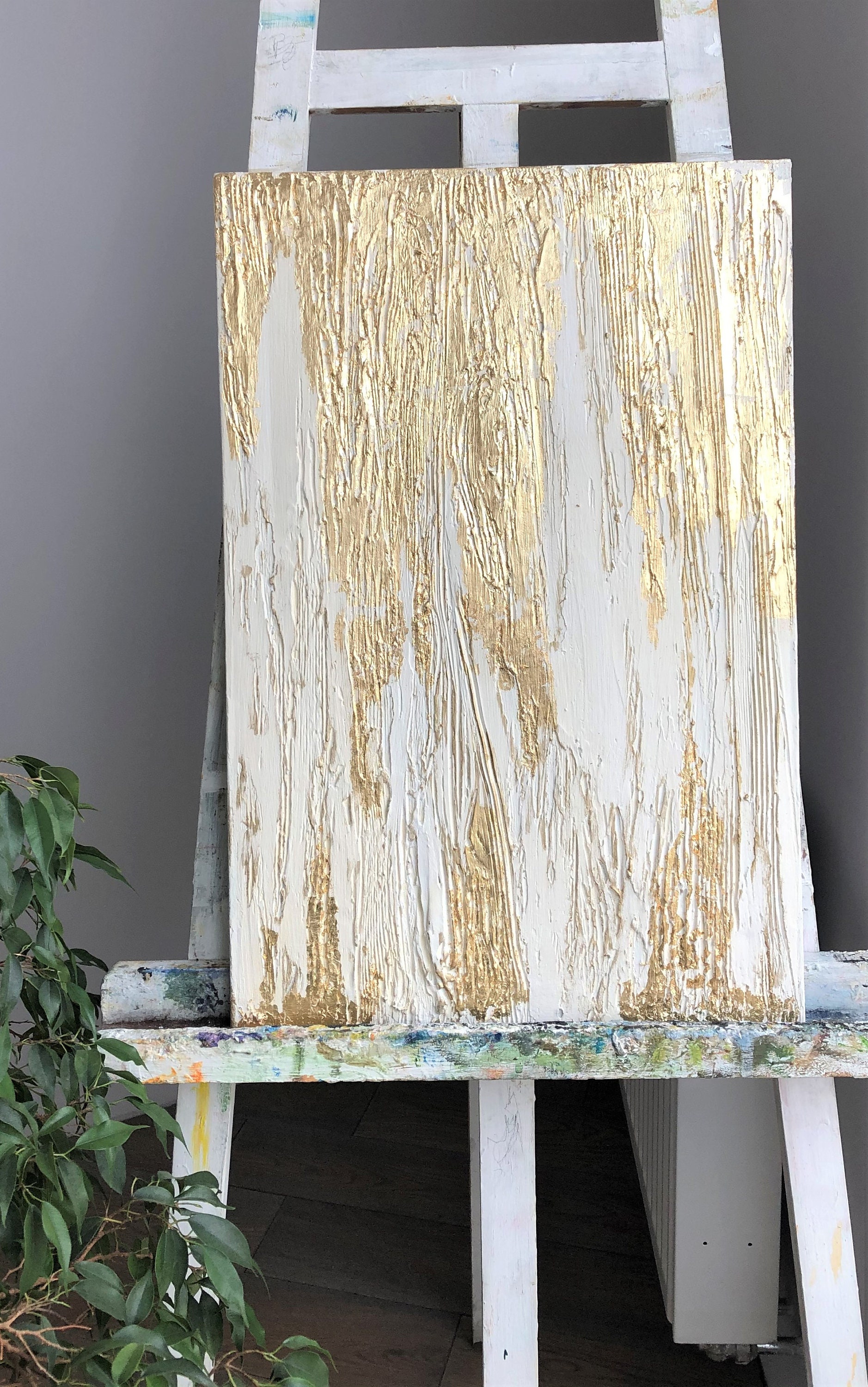 White and gold painting/original artwork/Abstract painting Etsy