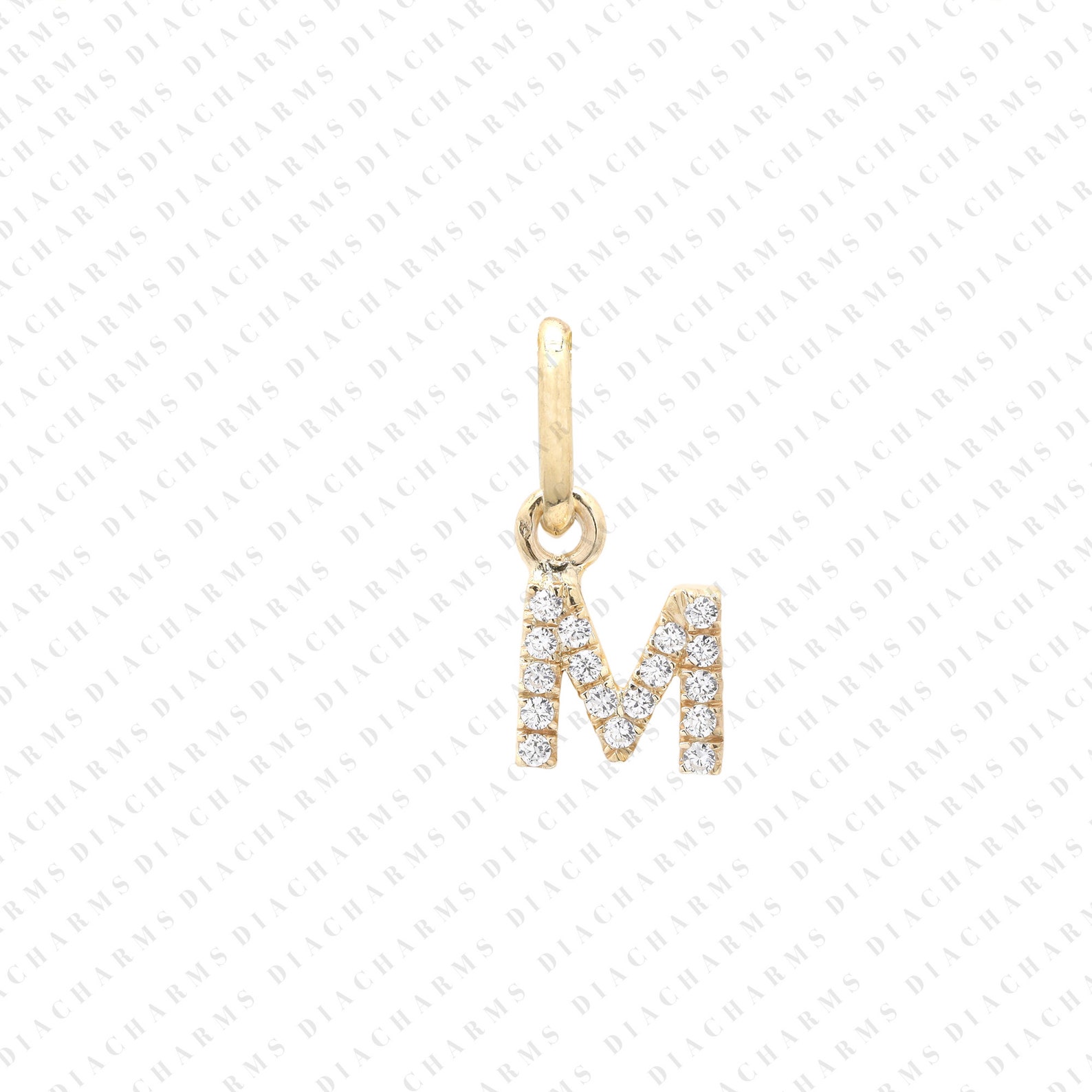 14K Solid Mini Gold & Diamond M Alphabet Initial Charm Mini | Etsy