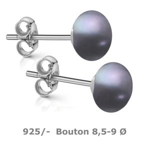 Stud earrings freshwater cultured pearl blue-grey 1 pair 925 silver 8.5-9.0 mm earrings unisex women men