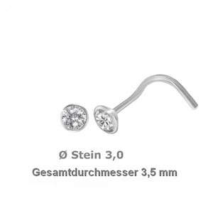 925 Silber Nasenpiercing 3,5 mm mit weißen Zirkonia Nasenstecker Spirale