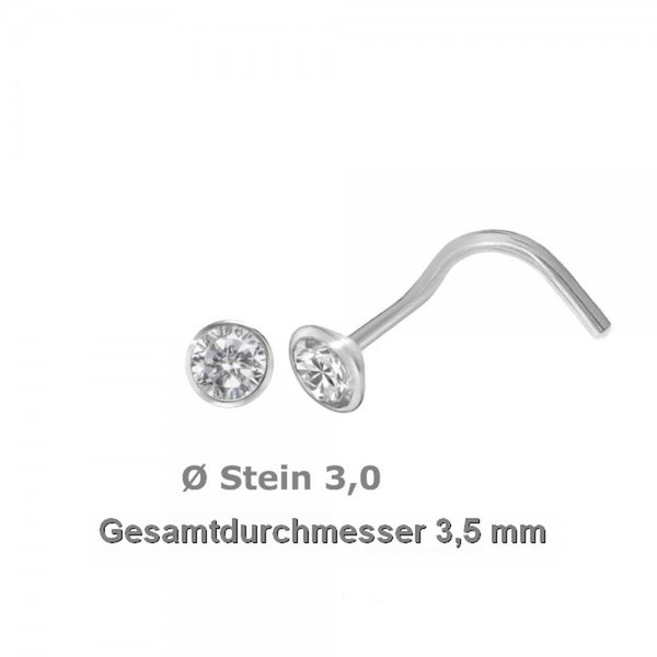 925 Silber Nasenpiercing 3,5 mm mit weißen Zirkonia Nasenstecker Spirale
