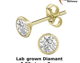 Pendientes de botón con diamantes de 4,3 mm, diamante cultivado en laboratorio de 0,50 ct., oro de 585, 1 par (14 quilates).