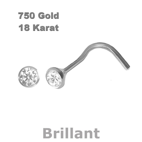 Brillant 750 Weißgold Nasenpiercing, Nasenstecker Spirale 2,3 mm NEU