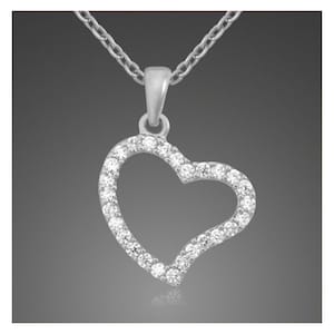Heart pendant with white zirconia & snake chain curb chain 925 silver