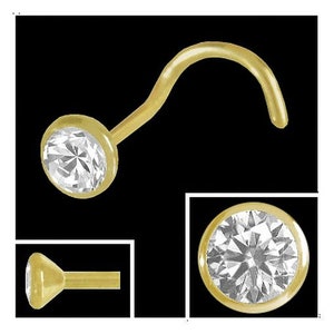 750 Gold Nasenpiercing 3,0 mm mit Zirkonia Nasenstecker Spirale
