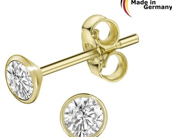 585 Gold 14kt Stud Earrings with Cubic Zirconia, Various Sizes, 1 Pair of Earrings