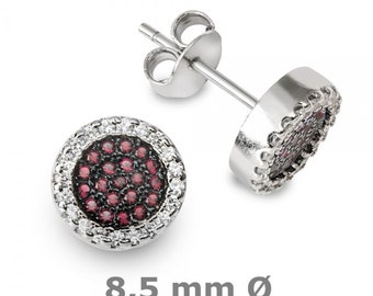 Ohrstecker Ohrringe rot 1 Paar 925 Silber 8,5mm Zirkonia Unisex Damen Herren