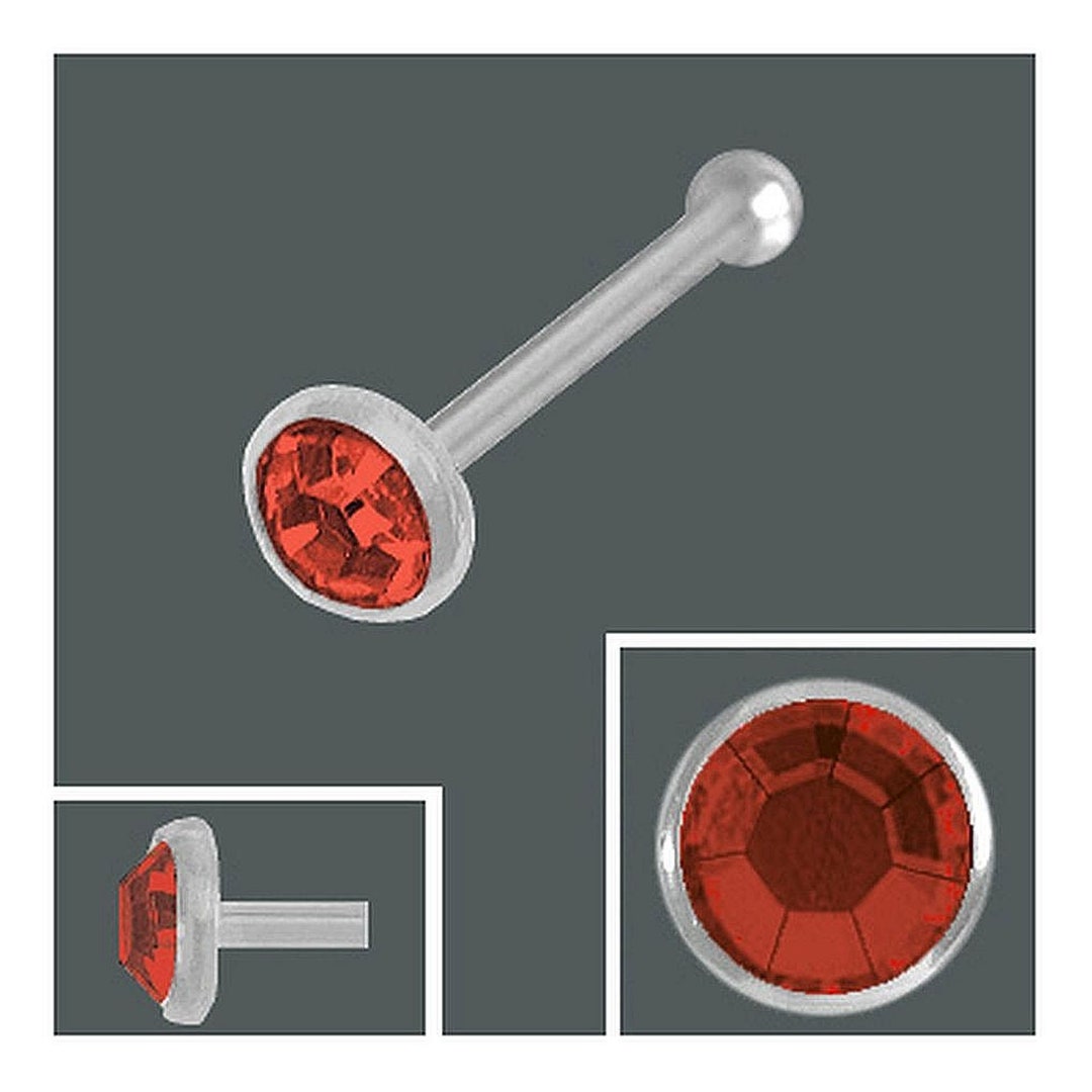 750 Gold Nose Piercing 2.5mm Red Crystal Stone Nose Plug Stylo Etsy
