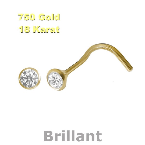 Brillant 750 Gold Nasenpiercing, Nasenstecker Spirale 2,3 mm NEU