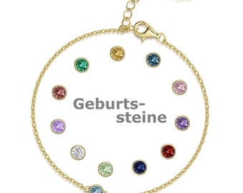Birthstone bracelet with cubic zirconia, January-June, baby, 15/19 cm, 925 silver, children's