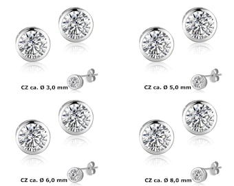 1 Paar Ohrstecker 925 Silber mit Zirkonia 4 - 6 - 7 - 9 mm Neu