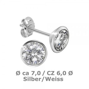 Stud earrings with zirconia 1 pair 925 silver 7.0 mm earrings unisex women men