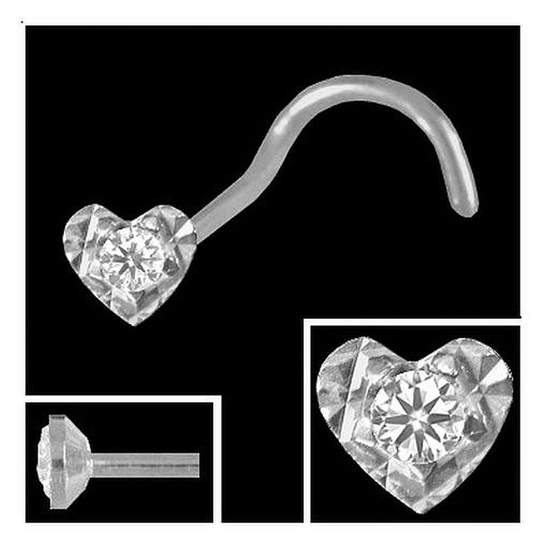 750 White Gold Nose Piercing Heart 2.3 Mm With Cubic Nose Plug Spiral Etsy