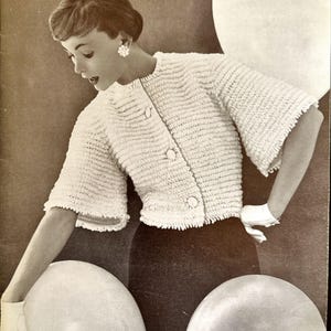 Loop Jacket – late 1950&#39;s knitting/crochet pattern for a jacket with textured loop detail  – Vintage Knitting Pattern PDF