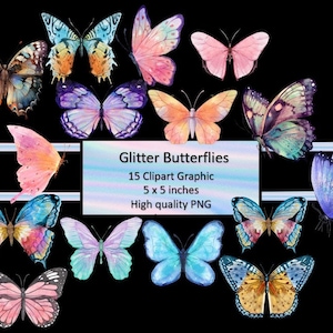 Colourful Butterflies Clipart, digital instant download multiple color PNG embellishments for commercial use