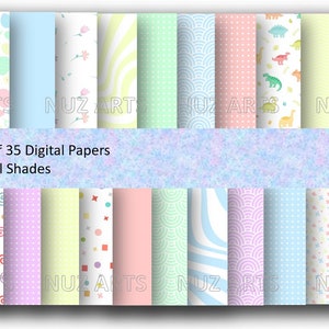Set of 35 Pastels Digital Paper - Pastel Colors Digital Paper Pack , Rainbow colors - 12x12in - Personal & Commercial Use - INSTANT DOWNLOAD