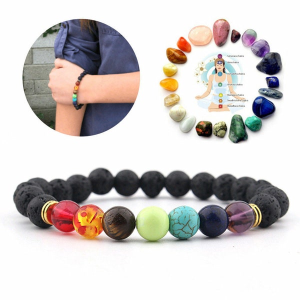 7 Chakra Healing Bracelet with Volcanic Lava, Meditation Bracelet Protection, Energy, Healing,Inspirational Bracelet,Inspirational Jewelry,