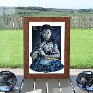Art print of a siren, mermaid themed illustration, comic style drawing