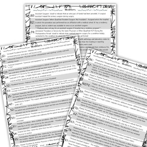 May include: A close-up of a page from a medical reference guide with a list of modifiers used in medical billing. The page is divided into two columns, with the left column listing the modifier number and a brief description of the modifier. The right column lists the modifier number and a more detailed description of the modifier.