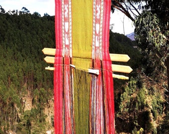 Peruvian Textile Loom Wall Hanging, Real & Functional Backstrap Loom from Peru, Showing Hand Weaving Process, Traditional Ethnic Wall Art