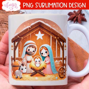 POBIERANIE CYFROWE Wesołych Świąt kubek owinięty sublimacją PNG chrześcijański szablon kubka do kawy Uroczy projekt kubka 11oz Nativity Kubek religijny png