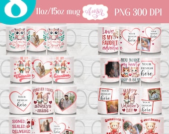 DIGITAL DOWNLOAD Valentine's day photo mug template BUNDLE custom photo coffee mug 11oz mug sublimation Cute love mug template picture mug