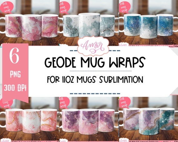 Geode mug sublimation designs bundle, agate png files for sublimation for mugs, full mug wrap, whimsigothic 11oz coffee mug template, boho