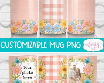 DIGITAL DOWNLOAD Add your own photos mug template for personalized coffee mug 11 oz mug sublimation design DIY mothers day gift floral mug