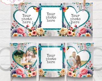 DIGITAL DOWNLOAD Floral photo mug template for personalized coffee mug 11oz picture mug sublimation wrap DIY Mothers Day gift customizable