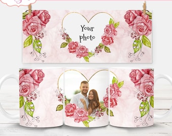 Add your own photo mug template, personalized coffee mug 11 oz mug sublimation designs, DIY mothers day gift, customizable mug wrap for Mom