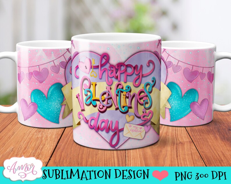 Happy Valentines Day Mug Wrap PNG for Sublimation Design, 11oz 15oz ...