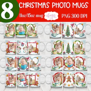 DESCARGA DIGITAL Envoltura de taza con foto navideña PNG Plantilla de taza de café con imagen personalizada Marco de fotos Linda taza de chocolate caliente Temporada navideña Taza de 11 oz png
