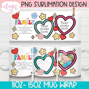 DOWNLOAD DIGITAL Modelo de caneca com foto de família para caneca de café personalizada kawaii caneca de 11 oz design de envoltório de sublimação definição de família fofa