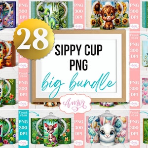 DESCARGA DIGITAL Vaso para sorber PNG, paquete de sublimación, vaso con lindos animales para bebés, plantilla de vaso para niños, diseño de envoltura de vaso personalizable de 12 oz