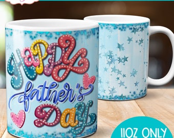 Happy father's day mug wrap PNG for sublimation, Dad 11oz mug template graphic for sublimation, dad gift from daughter and son