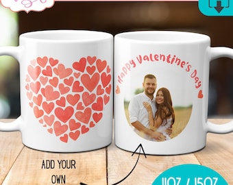 DIGITAL DOWNLOAD Happy Valentine's day photo mug, custom photo coffee mug, Watercolor heart sublimation, picture mug template, love mug png