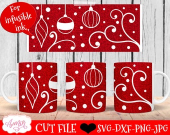 Christmas mug wrap svg, Holiday coffee mug SVG designs | Cricut mug press svg design, infusible ink festive template, 12 oz cricut mug