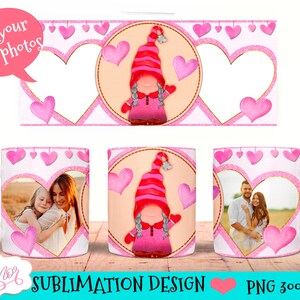 Add your own photos mug template for sublimation, customizable photo mug wrap | 11oz 15oz gnome picture coffee mug digital design download
