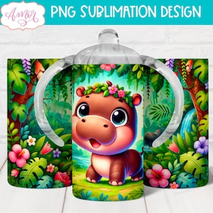 DESCARGA DIGITAL Lindo vaso para beber con forma de hipopótamo sublimación PNG perro 12oz plantilla de vaso bebé animal personalizable niños diseño de envoltura de vaso diseño png