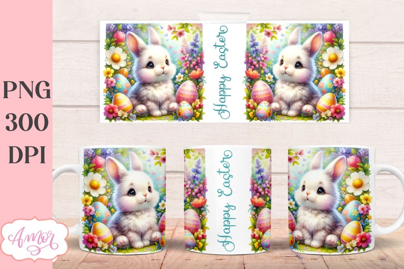 Cute Easter Bunny Mug Wrap PNG for Sublimation, Spring Sublimation ...