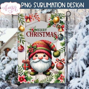 DIGITAL DOWNLOAD Frohe Weihnachten Garten Flagge PNG Sublimationsdesign, niedliche Weihnachtszwerg Vorlage, Schnee Winter Hof Flagge 12X18 zum Ausdrucken