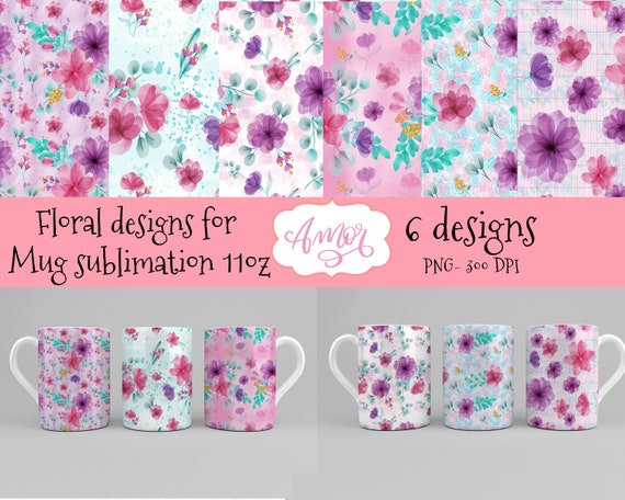 Mug Template Design Sublimation Mugs, 11 Oz Mug Design, Mug Wraps Png, Hand  Painted Floral Design for Sublimation, Instant Download 