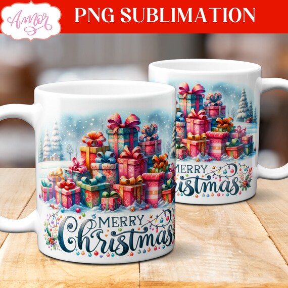 Merry Christmas mug PNG, Christmas 11oz mug wrap for sublimation, holidays mug template designs digital instant download graphic Xmas