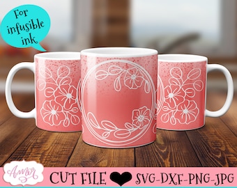Envoltura de taza floral SVG, diseños SVG de taza de café personalizables, diseño svg de prensa de taza Cricut, plantilla floral de tinta infusible, taza cricut de 12 oz SVG