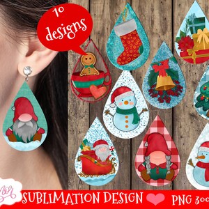 Brincos de sublimação de Natal PNG bundle | Modelos de brincos de lágrima de feriados | Design de espaços em branco para brincos download instantâneo gráfico para impressão