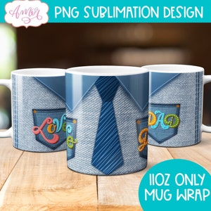 Love Dad mug wrap PNG para sublimación, gráfico de plantilla de taza del día del padre de 11 oz para sublimación, regalo de papá de hija e hijo,