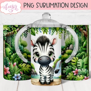 DESCARGA DIGITAL Envoltura de taza para beber con forma de cebra linda Sublimación PNG Plantilla de taza para beber con forma de animal de safari Plantilla de vaso personalizable para niños de 12 oz